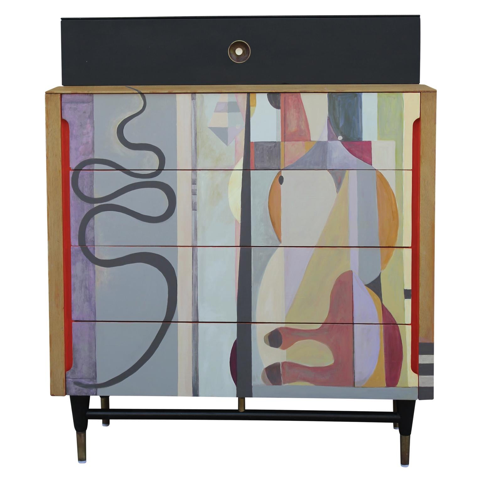Modern Organic Colorful Custom Painted Abstract Chest