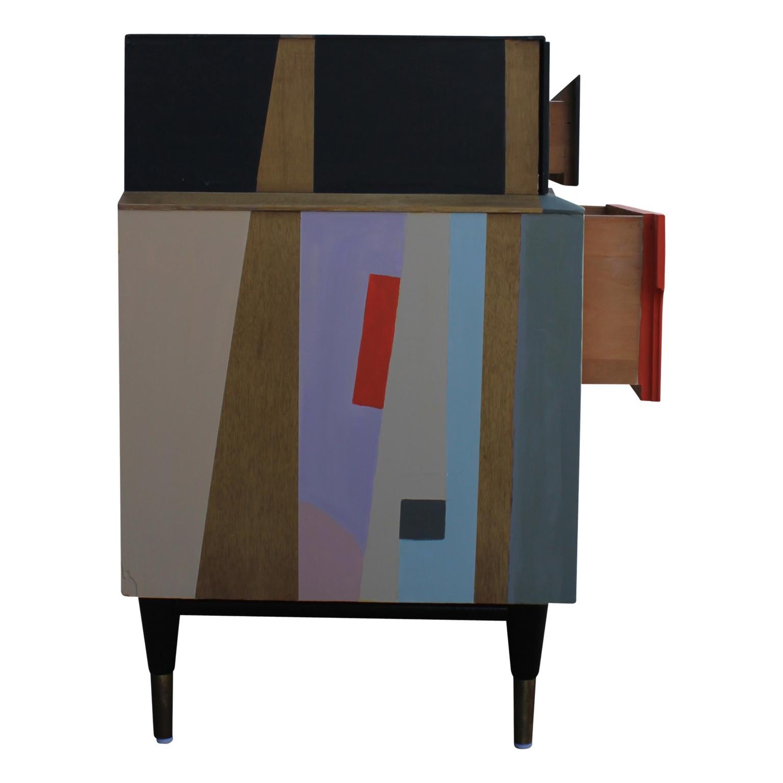Mid-20th Century Modern Organic Colorful Custom Painted Abstract Six-Drawer Dresser