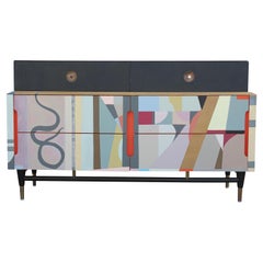 Modern Organic Colorful Custom Painted Abstract Six-Drawer Dresser