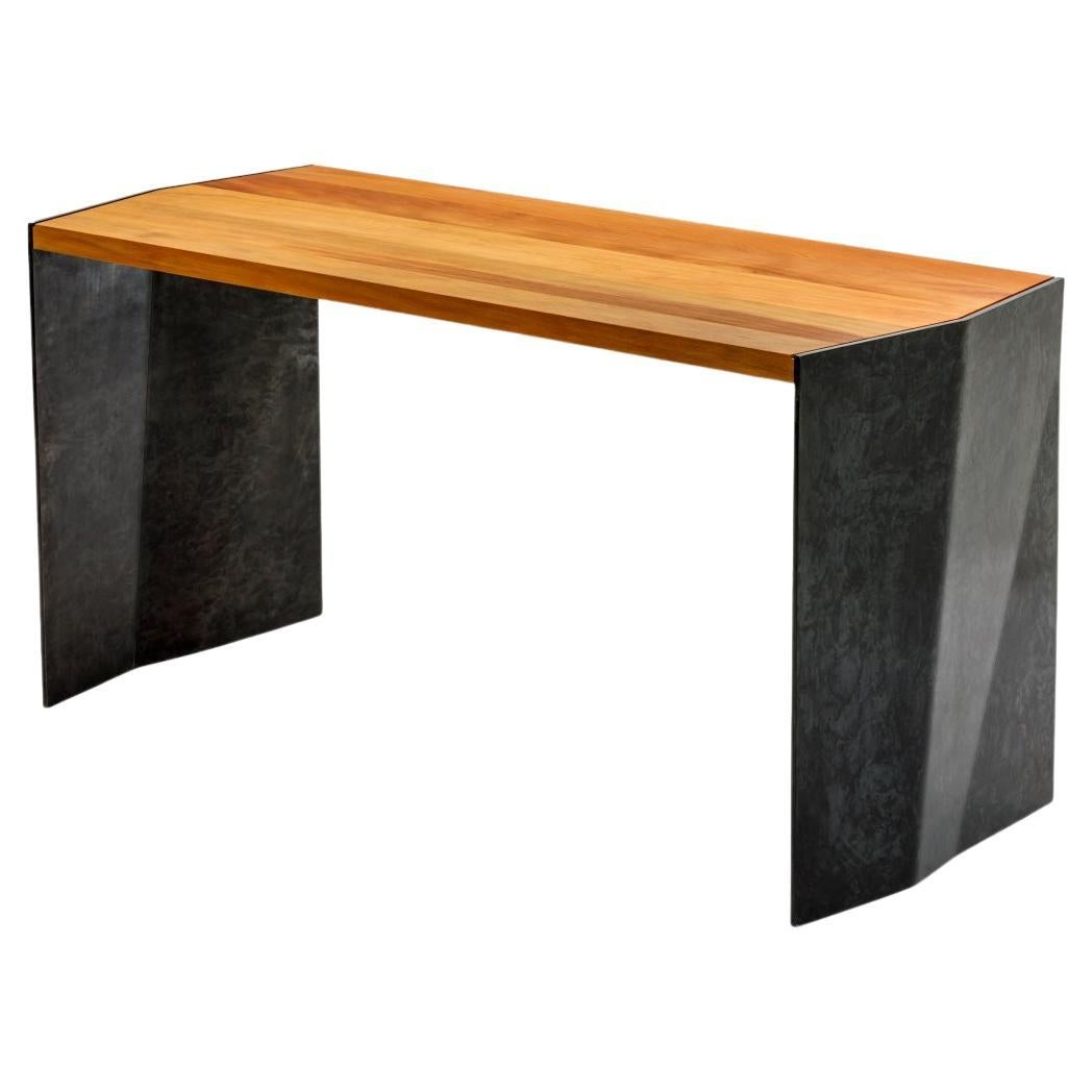 Modern Organic Desk Made from Sustainable Ancient Wood & Blackened Steel For Sale