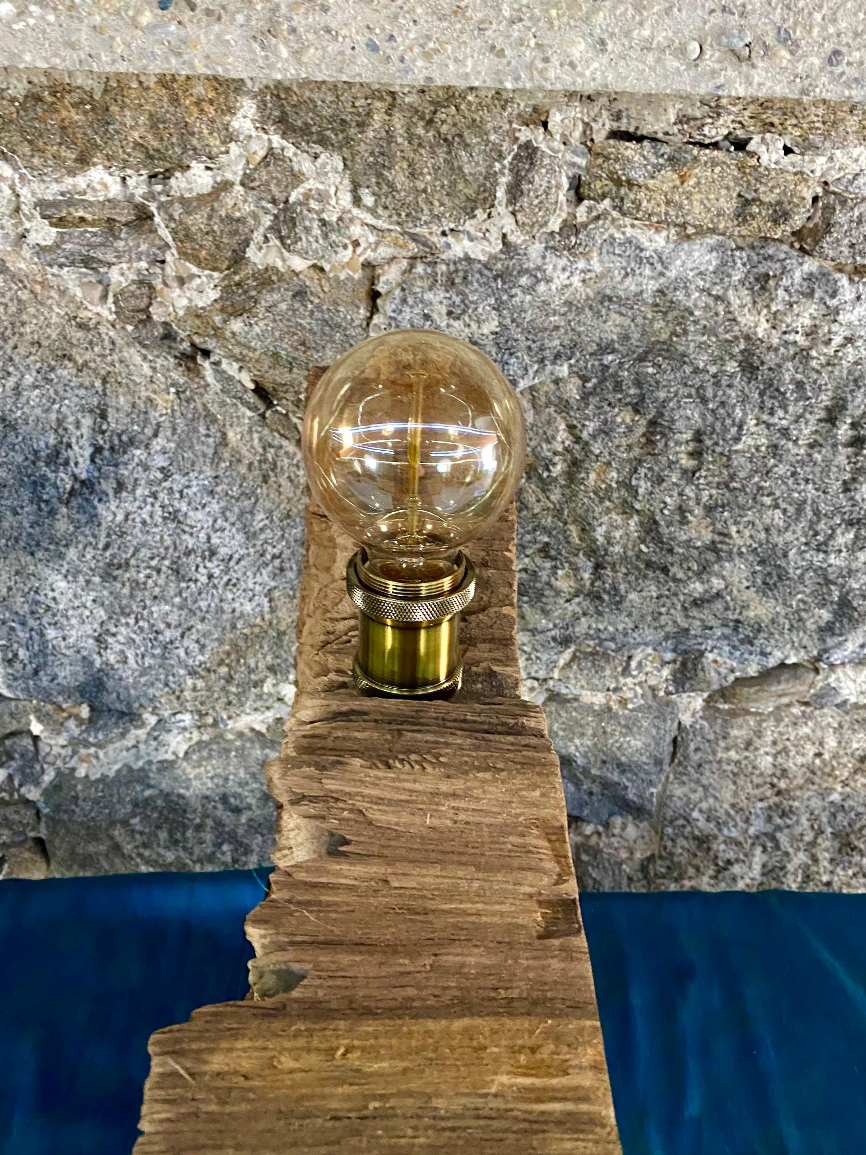 Modern Organic Driftwood Table Lamp with LED Lightbulb Ball, 2021 For Sale 1