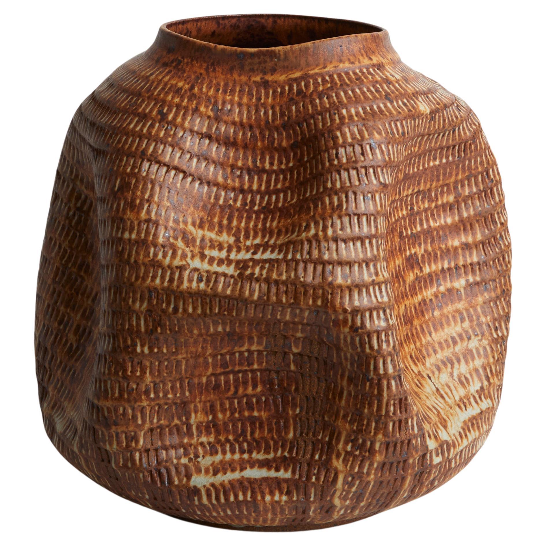 Modern Organic, Earthen Textured Ceramic Vase, Vessel, Decorative Ceramic For Sale