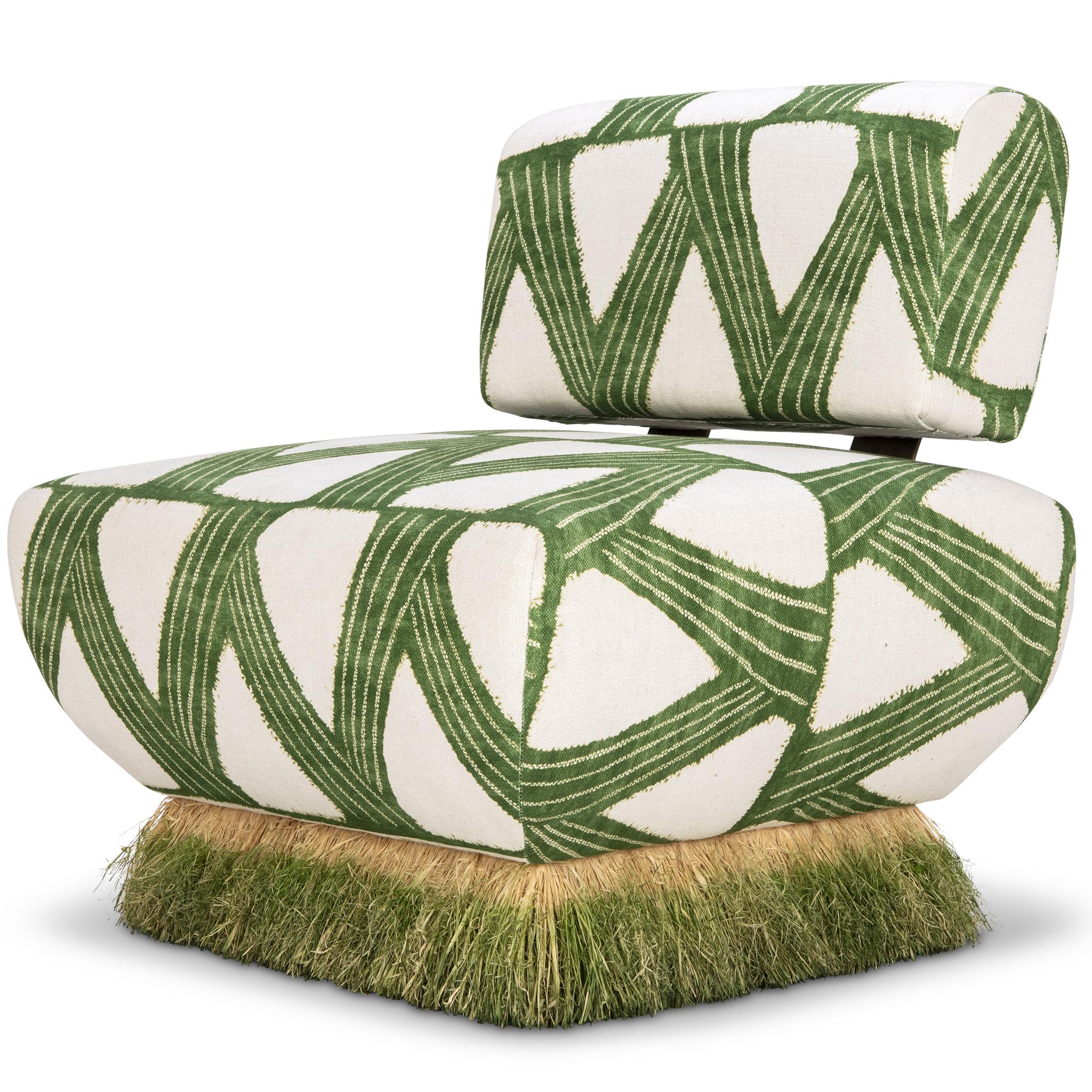Chaise longue moderne en lin vert organique, raphia et acier bronzé par Egg Designs Neuf - En vente à Bothas Hill, KZN