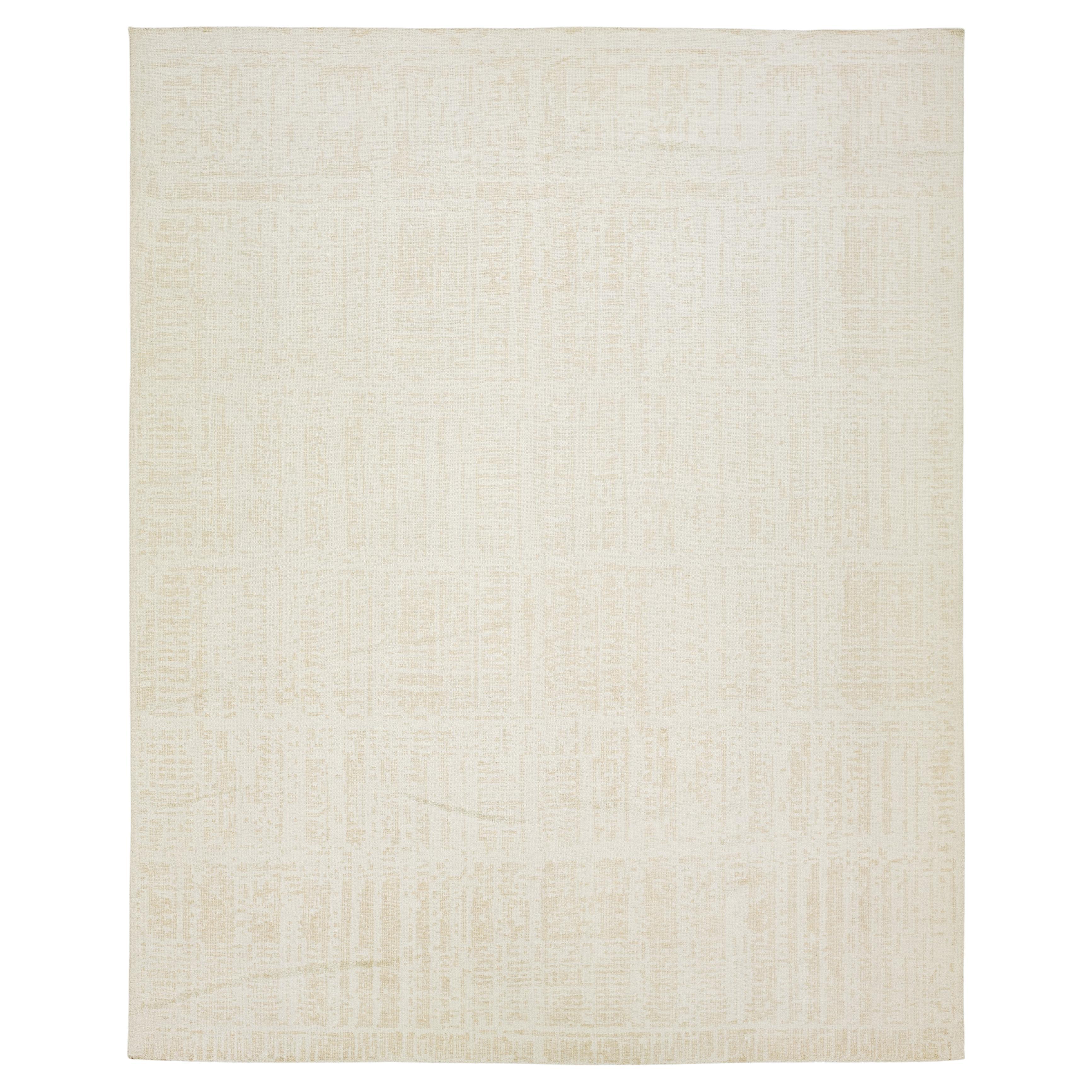 Tapis Kilim organique moderne tissé à plat en laine ivoire