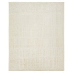 Tapis Kilim organique moderne tissé à plat en laine ivoire