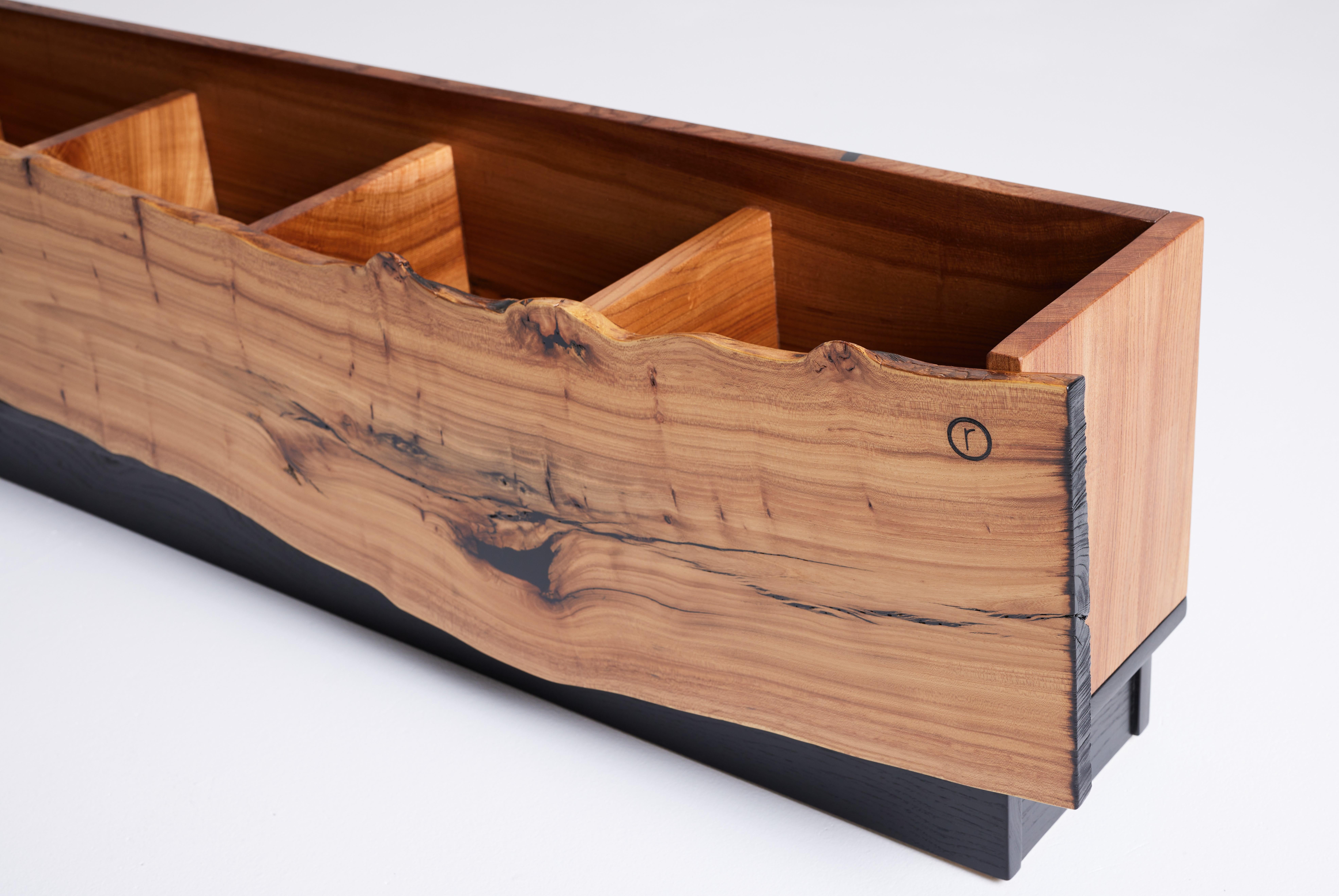 Hand-Crafted Modern Organic Live Edge Elm Slab Record Console by Carlo Stenta For Sale