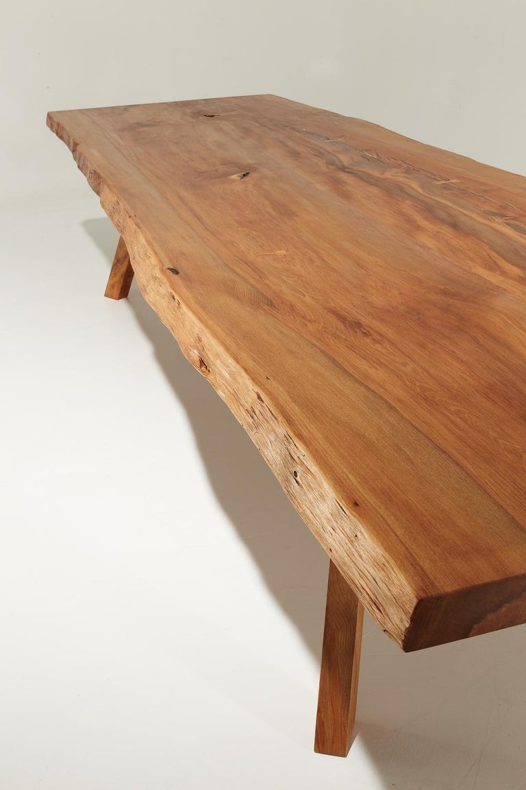 Hand-Crafted Modern Organic Live Edge Slab Canopy Table Made from Sustainable Ancient Wood For Sale