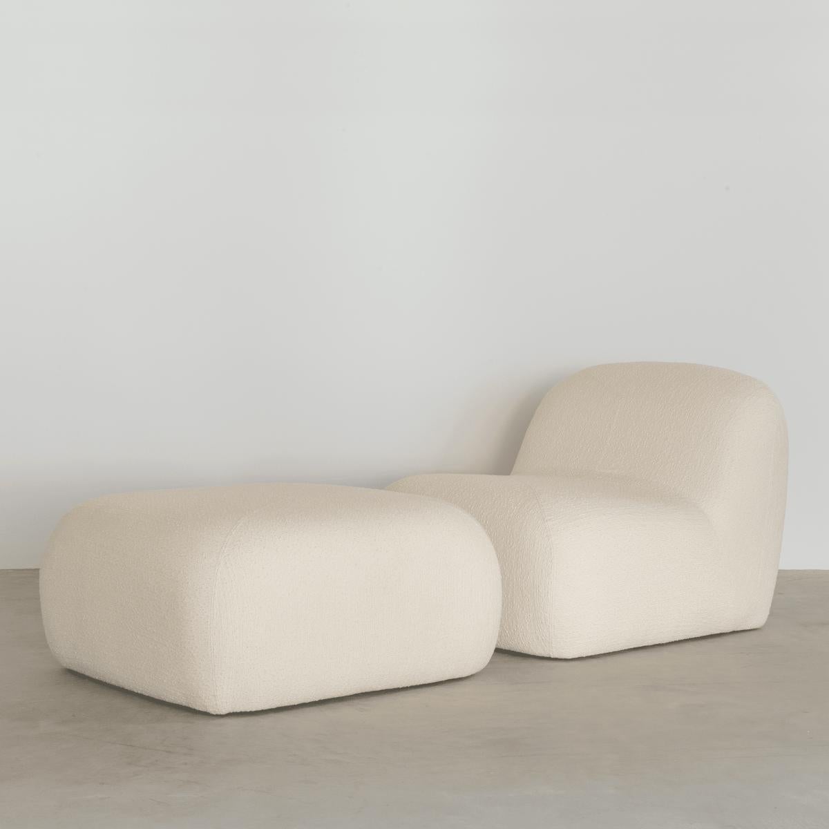 Modern Organic Lounge Chair and Pouf in Boucle Fabric 8