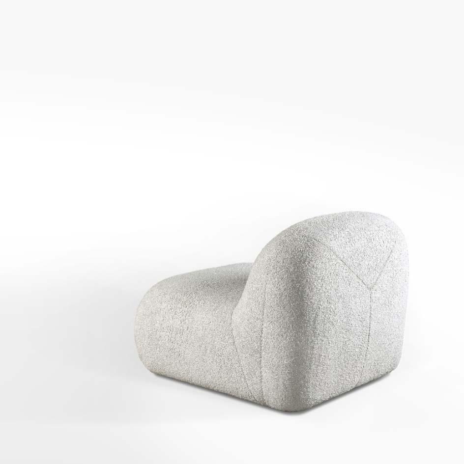 Brazilian Modern Organic Lounge Chair and Pouf in Boucle Fabric