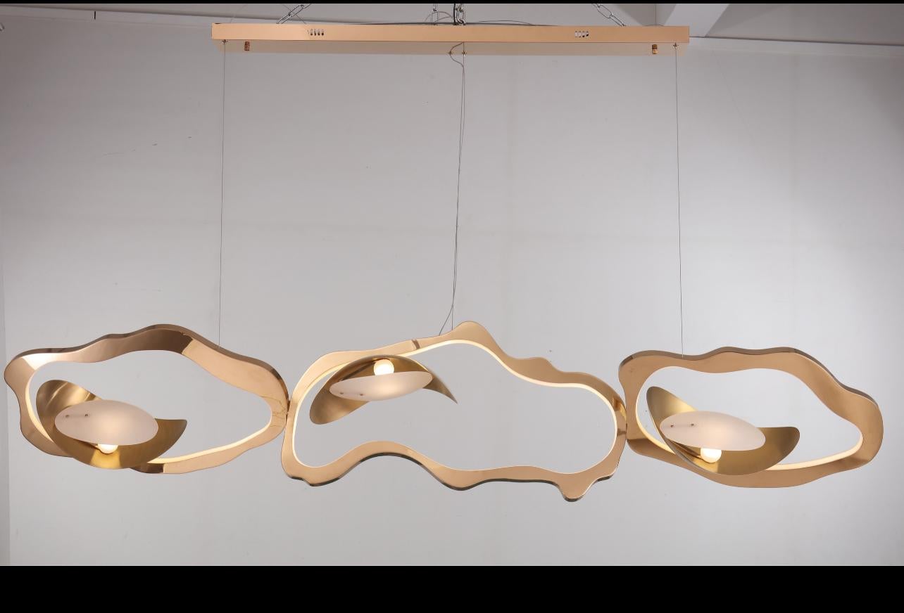 Oggetti in metallo Lampadario moderno ad anelli organici in metallo con LED integrato a luce naturale diffusa in vendita