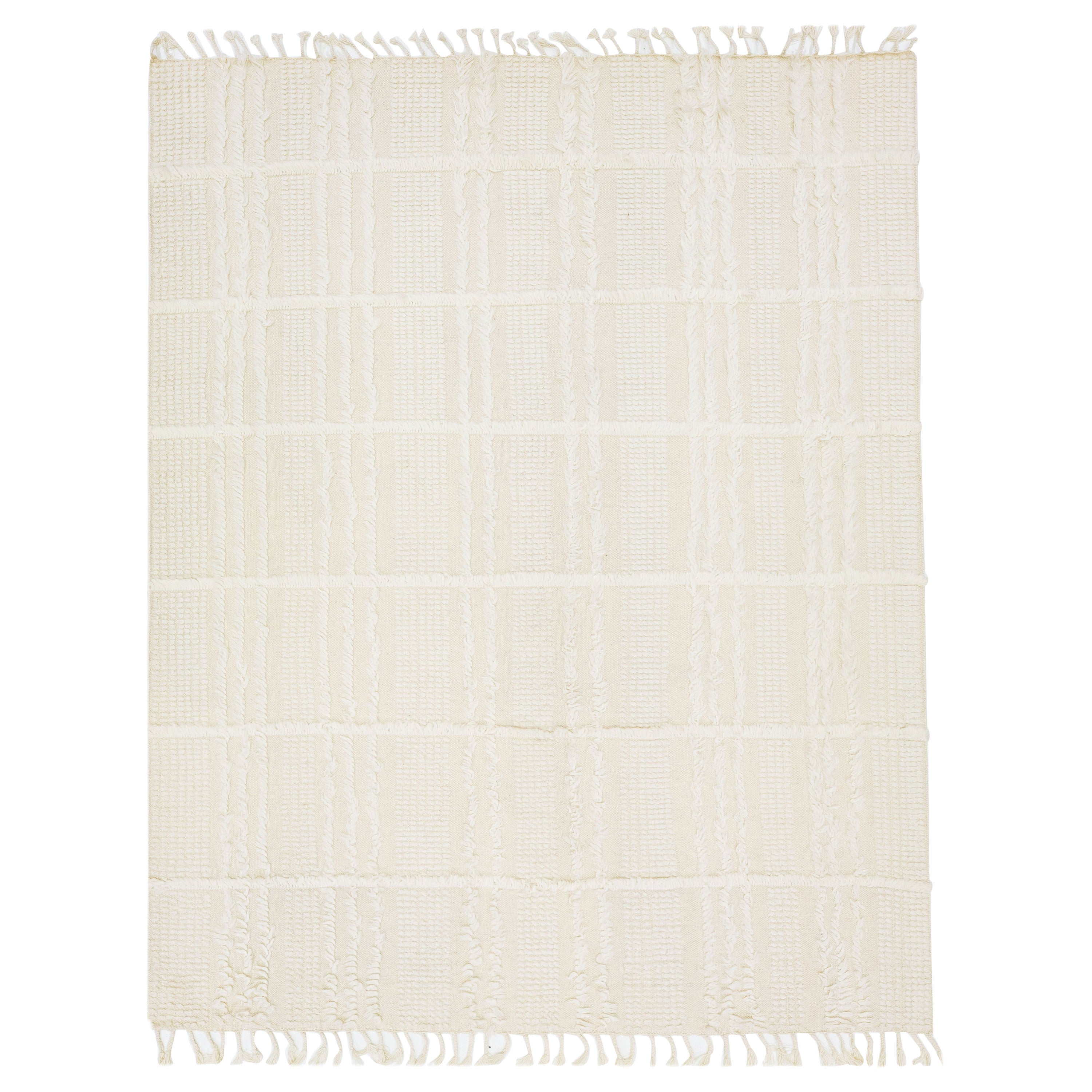 Tapis moderne en laine organique de style marocain avec motif géométrique beige/crème