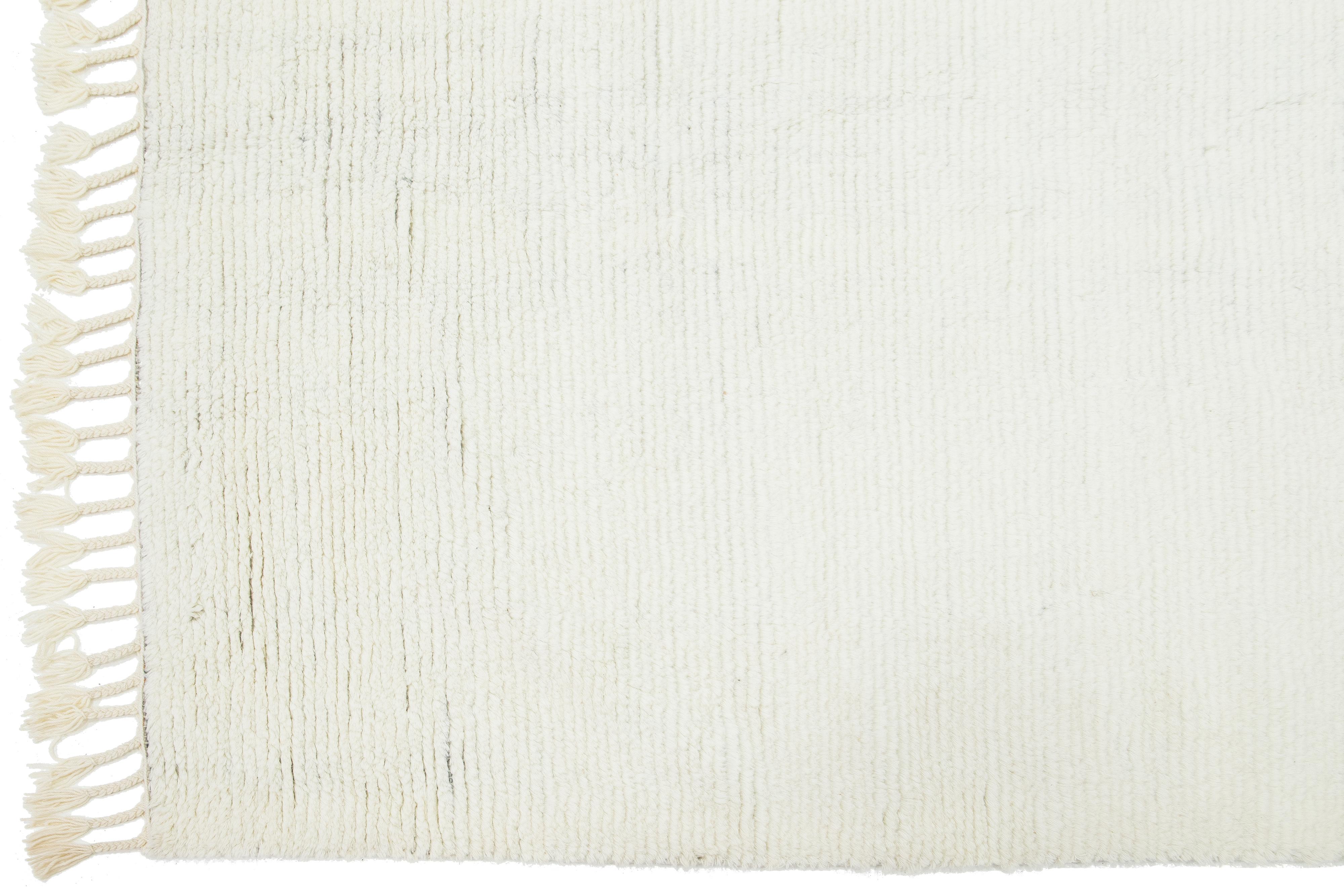 Modern Organic Moroccan Style Wool Rug With Solid Color For Sale 1