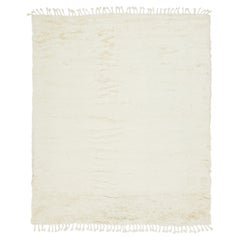 Modern Organic Moroccan Style Wool Rug With Solid Ivory Color
