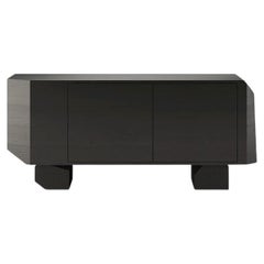 Modern Organic Natural Oak Wood Black Sideboard 3 Doors Hidden Sidebar