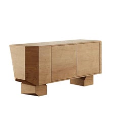 21th Century Modern Organic Natural Oak Wood Sideboard 3 Doors Hidden Sidebar