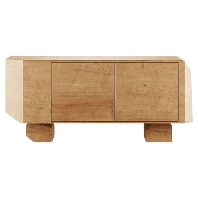 21th Century Modern Organic Natural Oak Wood Sideboard 3 Doors Hidden Sidebar For Sale