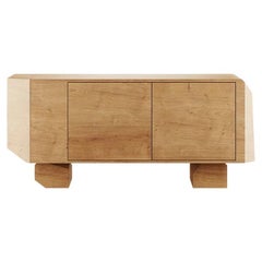 21th Century Modern Organic Natural Oak Wood Sideboard 3 Doors Hidden Sidebar