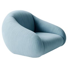 Modern Organic Plush Velvet Armchair with Contemporary Curved Shape Light Blue