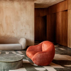 Modern Organic Plush Velvet Armchair with Contemporary Curved Shape Nude Color