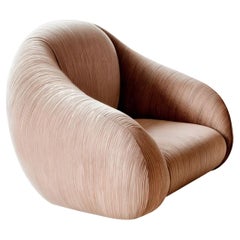Modern Organic Plush Velvet Armchair with Contemporary Curved Shape Nude Color