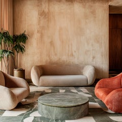 Modern Organic Plush Velvet Sofa with Contemporary Curved Shape Nude Color