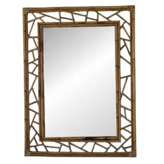 Modern Organic Rattan and Bamboo Wall Mirror