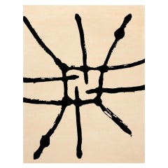 Modern Organic Sand Wool Rug Rectangular Ethnic Minimal Black Lines Pattern