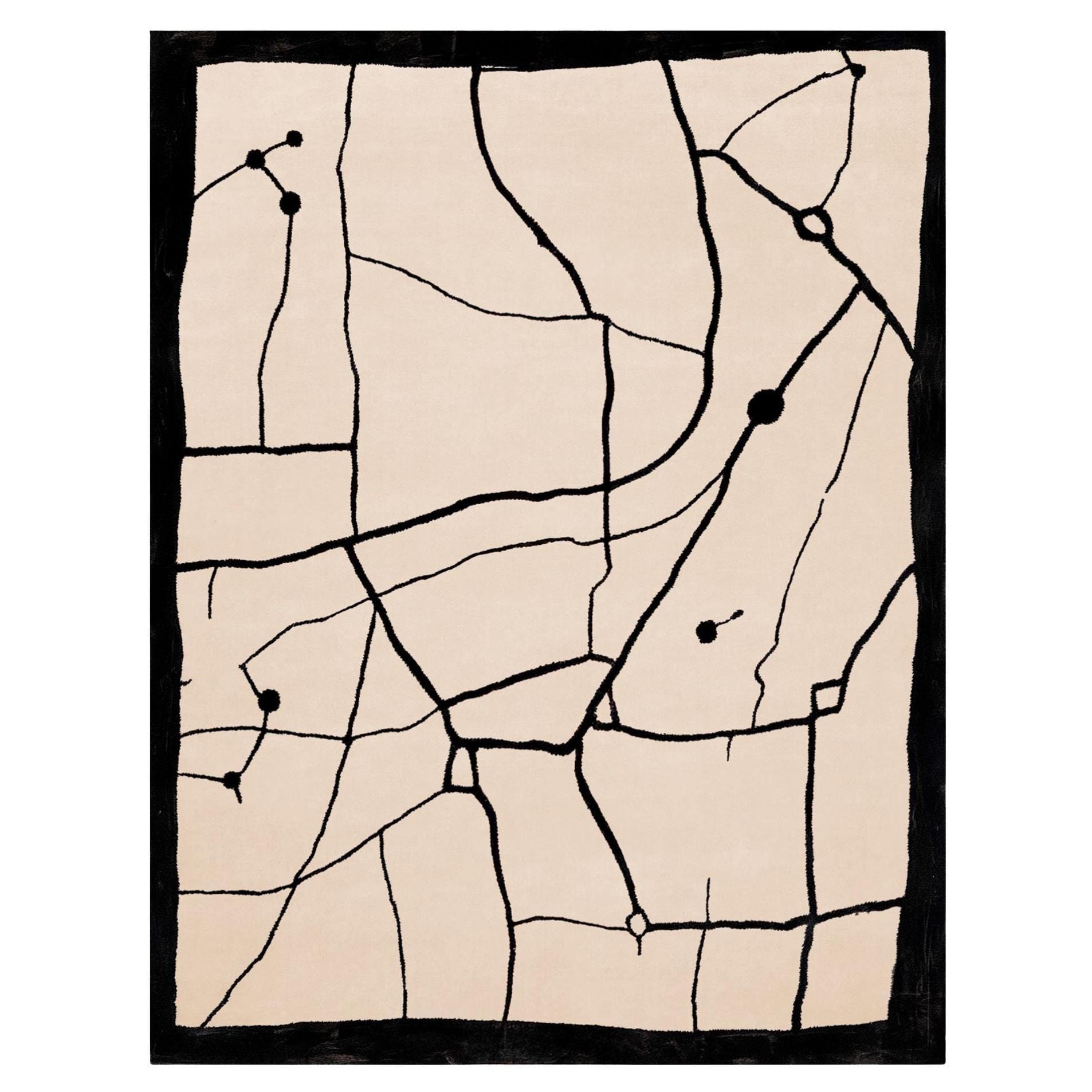 Modern Organic Sand Wool Rug Rectangular Minimal Black Frame