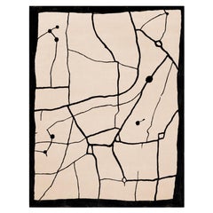 Modern Organic Sand Wool Rug Rectangular Minimal Black Frame