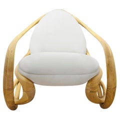 Modern Organic Sculpted Wood Upholstered Fabric Indoor Rocking Chair