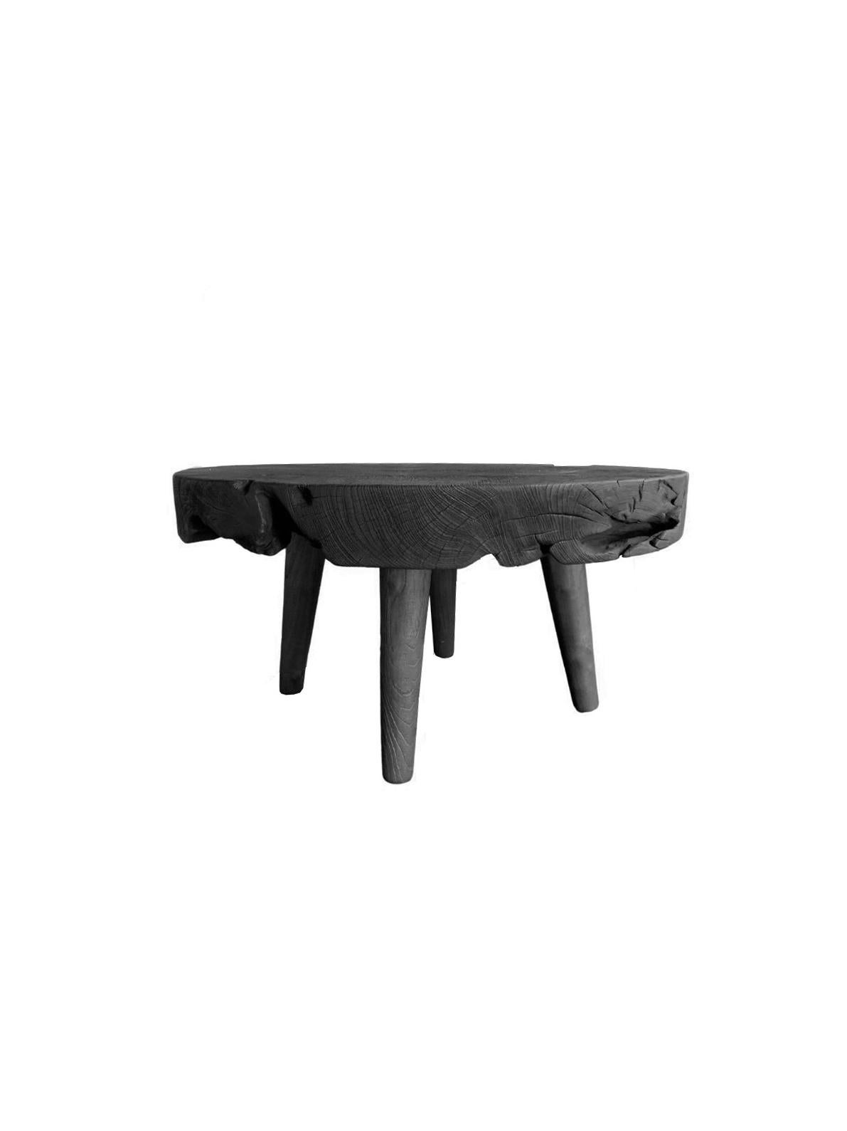Indonesian Modern Organic Side Table Crafted from Mango Wood Burnt Finish For Sale