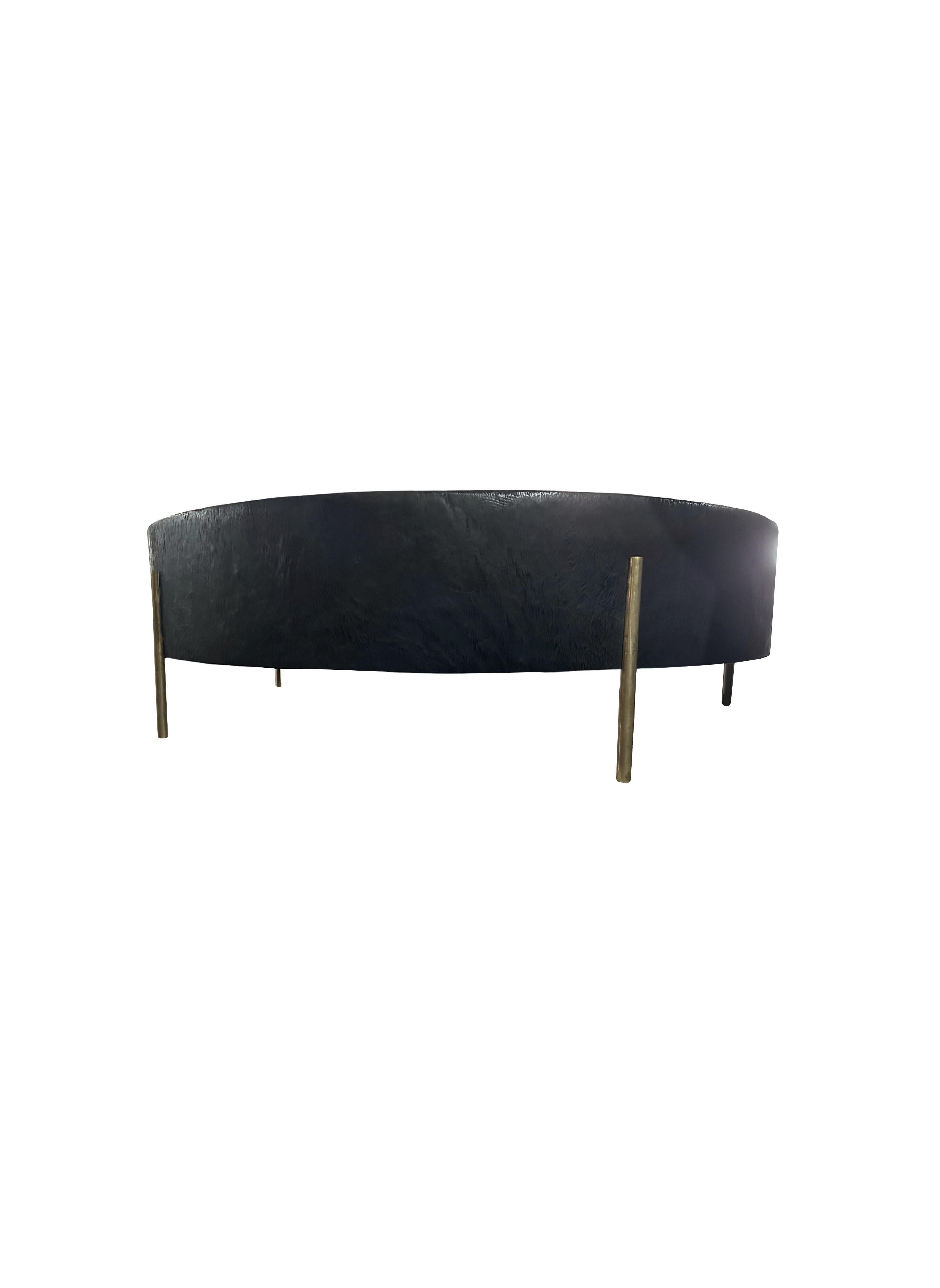Organic Modern Modern Organic Side Table Crafted from Mango Wood with Brass Legs, Burnt Finish For Sale