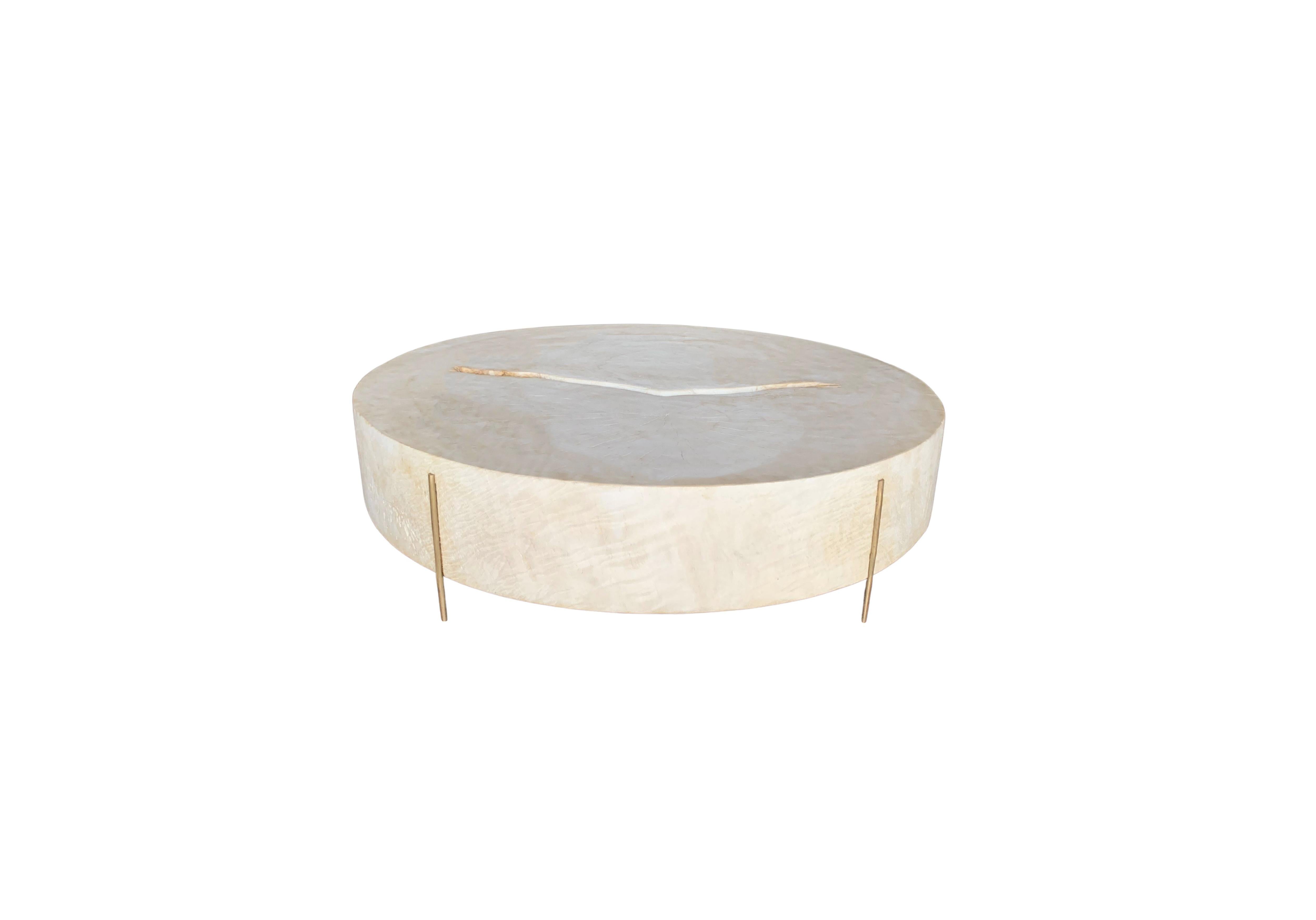 Organic Modern Modern Organic Side Table Crafted from Mango Wood with Brass Legs For Sale
