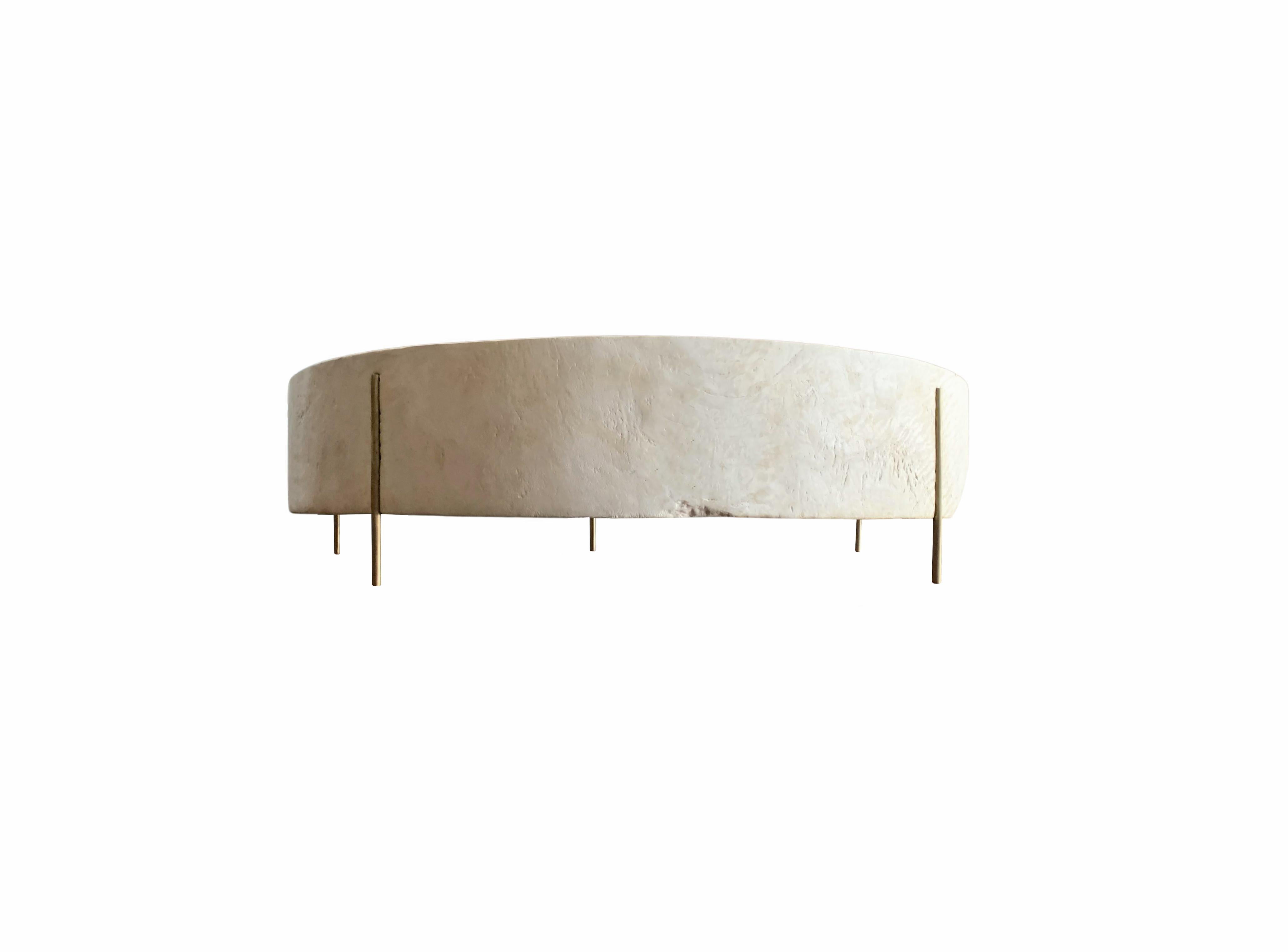 Hand-Crafted Modern Organic Side Table Crafted from Mango Wood with Brass Legs For Sale