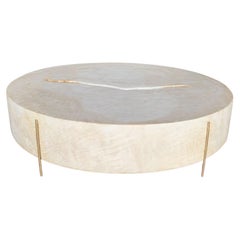 Modern Organic Side Table Crafted from Mango Wood with Brass Legs