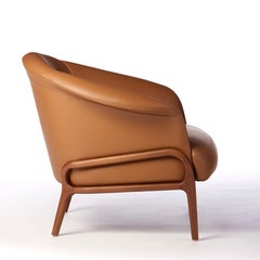 Modern Organic Style Collana Armchair in Solid Wood, Leather Flexible Seating