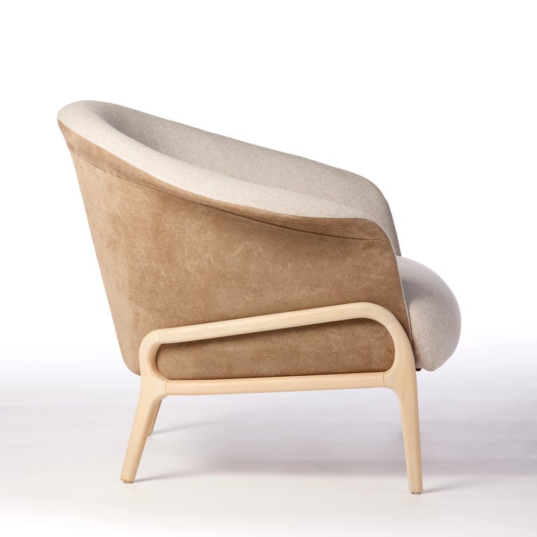 Modern Organic Style Collana Armchair in Solid Wood, Leather Flexible Seating In New Condition For Sale In Vila Cordeiro, São Paulo