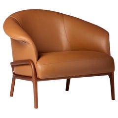 Modern Organic Style Collana Armchair in Solid Wood, Leather Flexible Seating