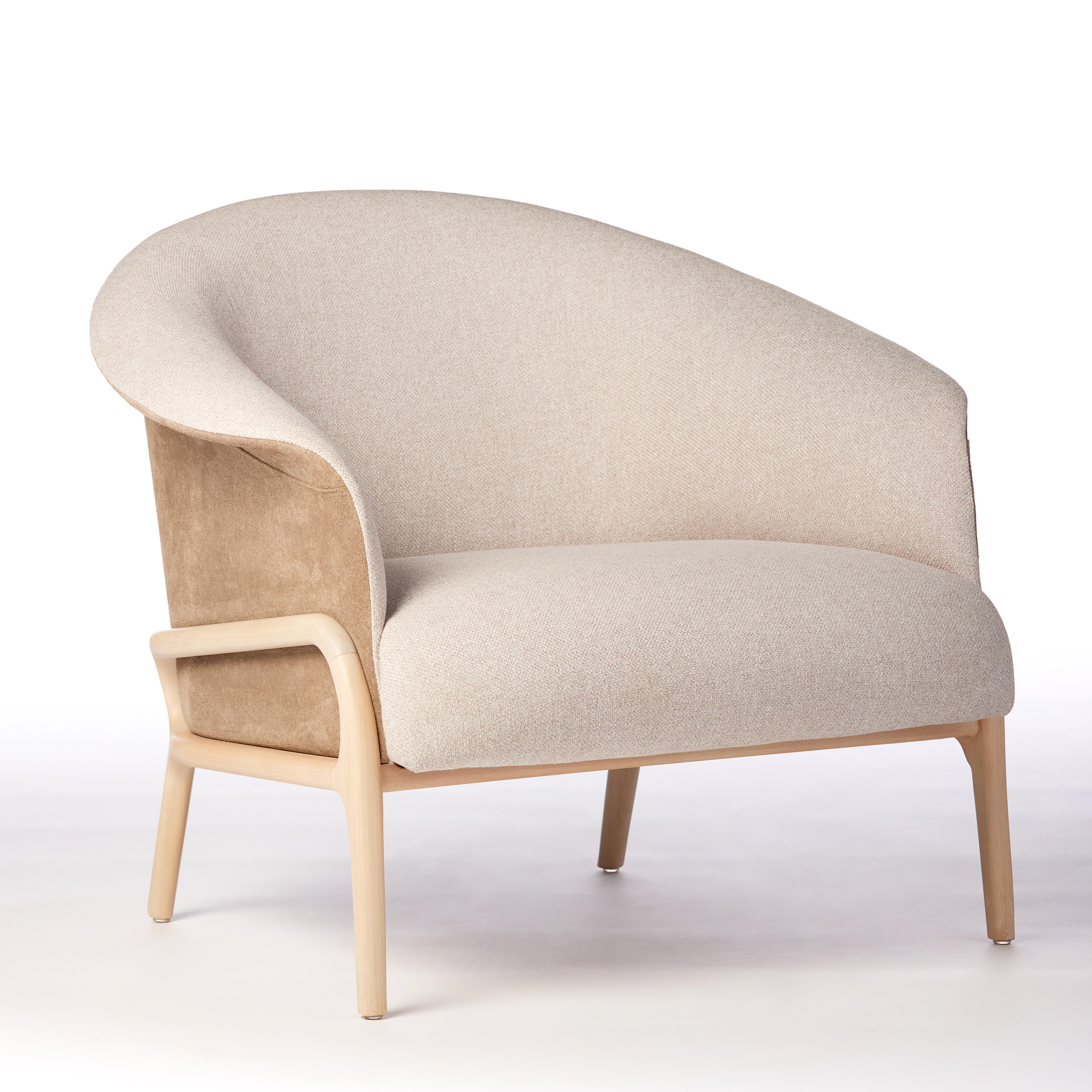 Fauteuil Collana de style organique moderne en bois massif, siège flexible Texile en vente 1