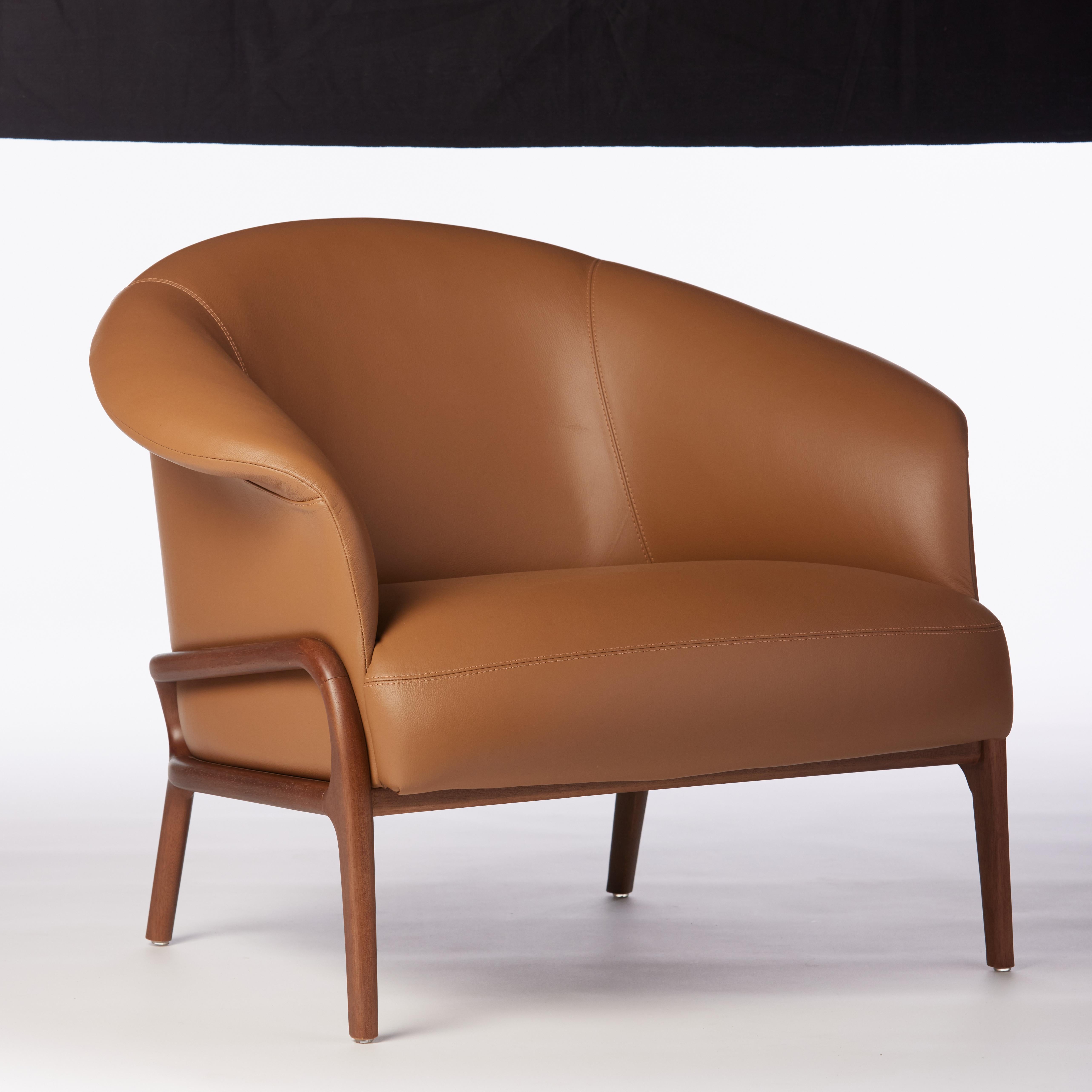 Fauteuil Collana de style organique moderne en bois massif, siège flexible Texile en vente 2