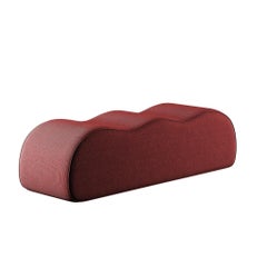 Modern Organic Wave Bench Upholstered Burgundy Dark Red Corduroy