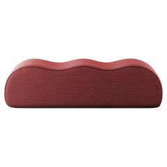 Modern Organic Wave Bench Upholstered Burgundy Dark Red Corduroy