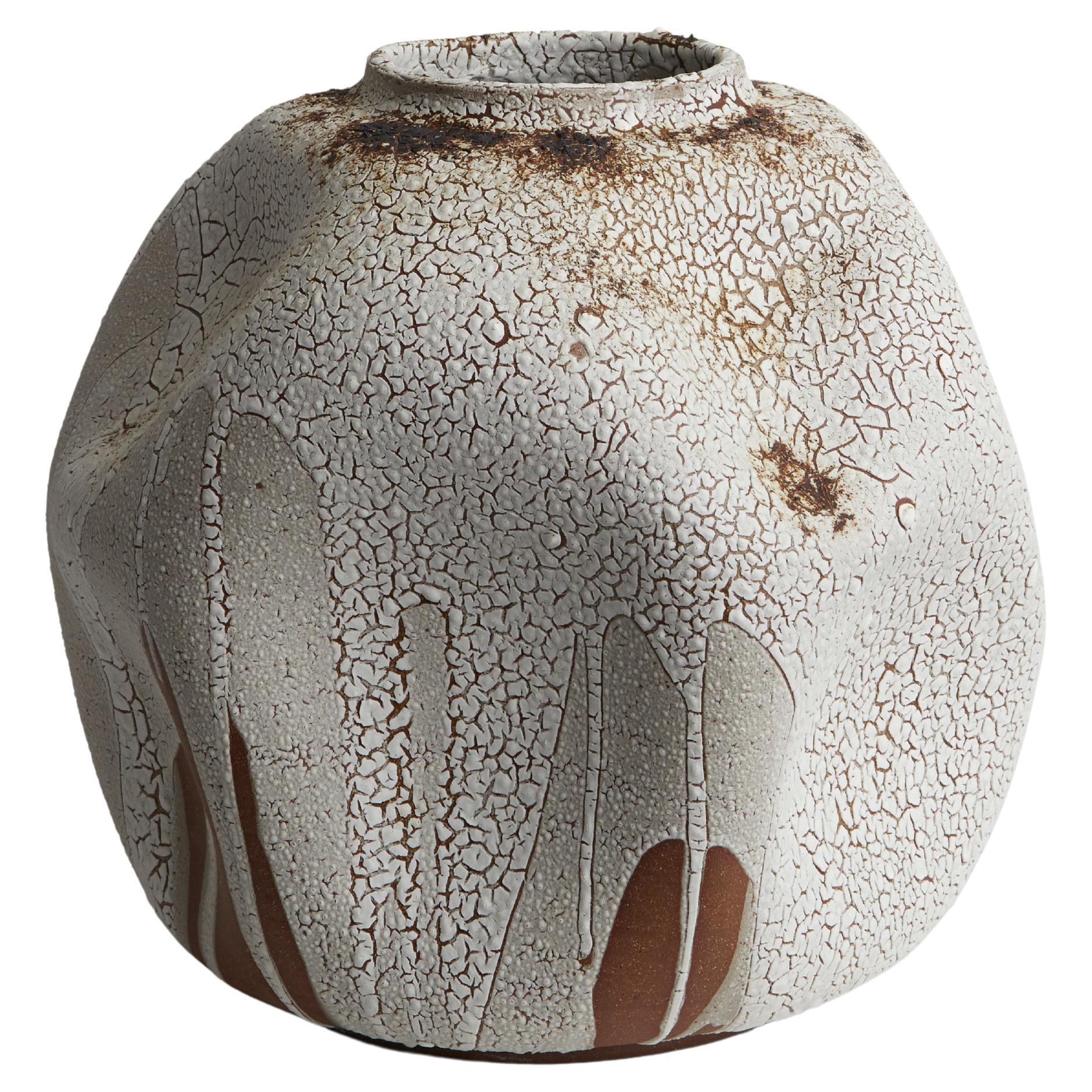 Modern Organic White, Earthen Textured Ceramic Vase, Vessel, Decorative Ceramic For Sale