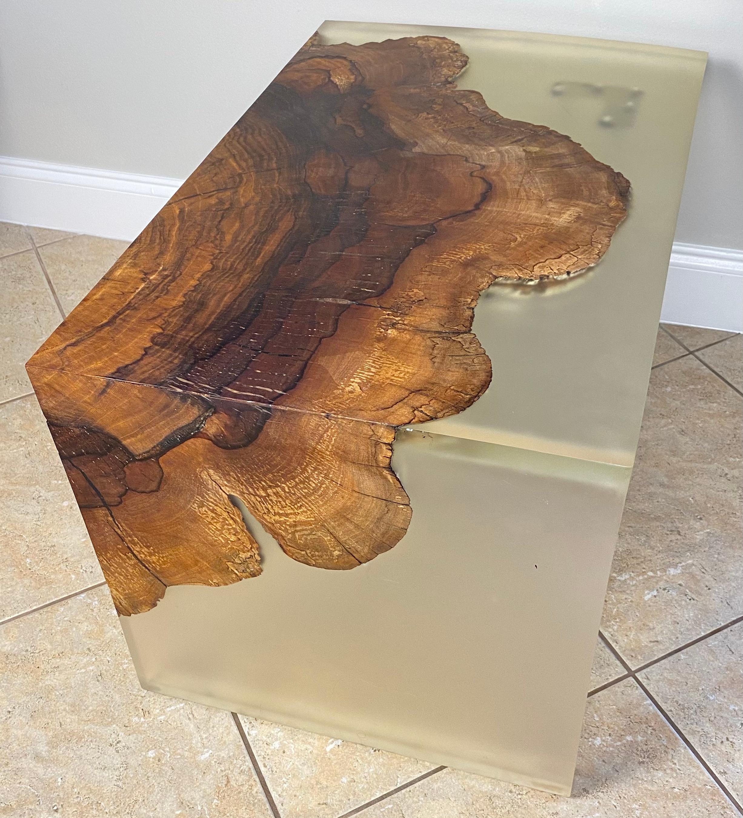 Organic Modern Wabi Sabi Style Wood and Resin Cantilevered Coffee Table or A Pair of End Tables