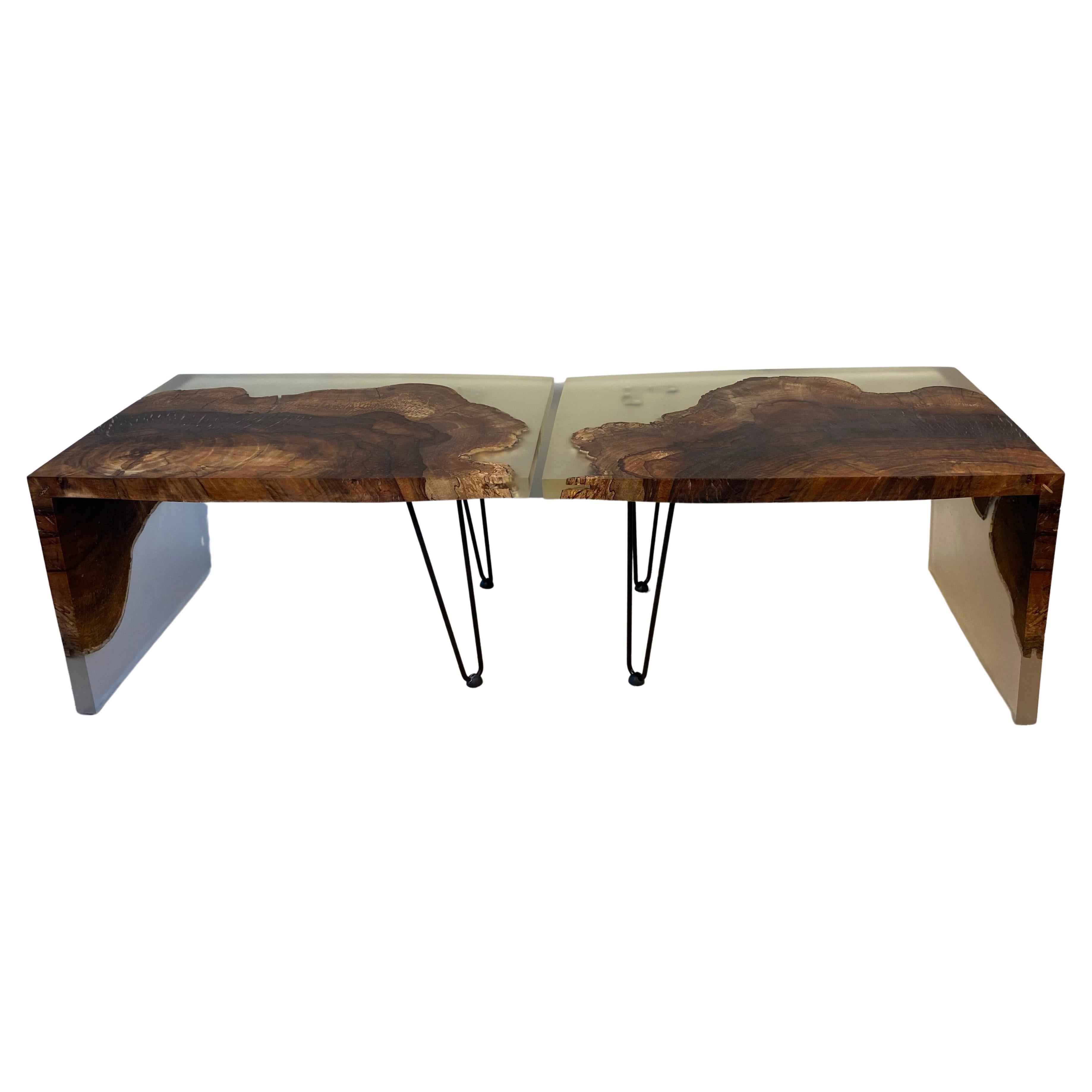 Wabi Sabi Style Wood and Resin Cantilevered Coffee Table or A Pair of End Tables 1