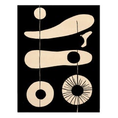 Modern Organic Wool Black Rug Rectangular Beige Abstract Patterns