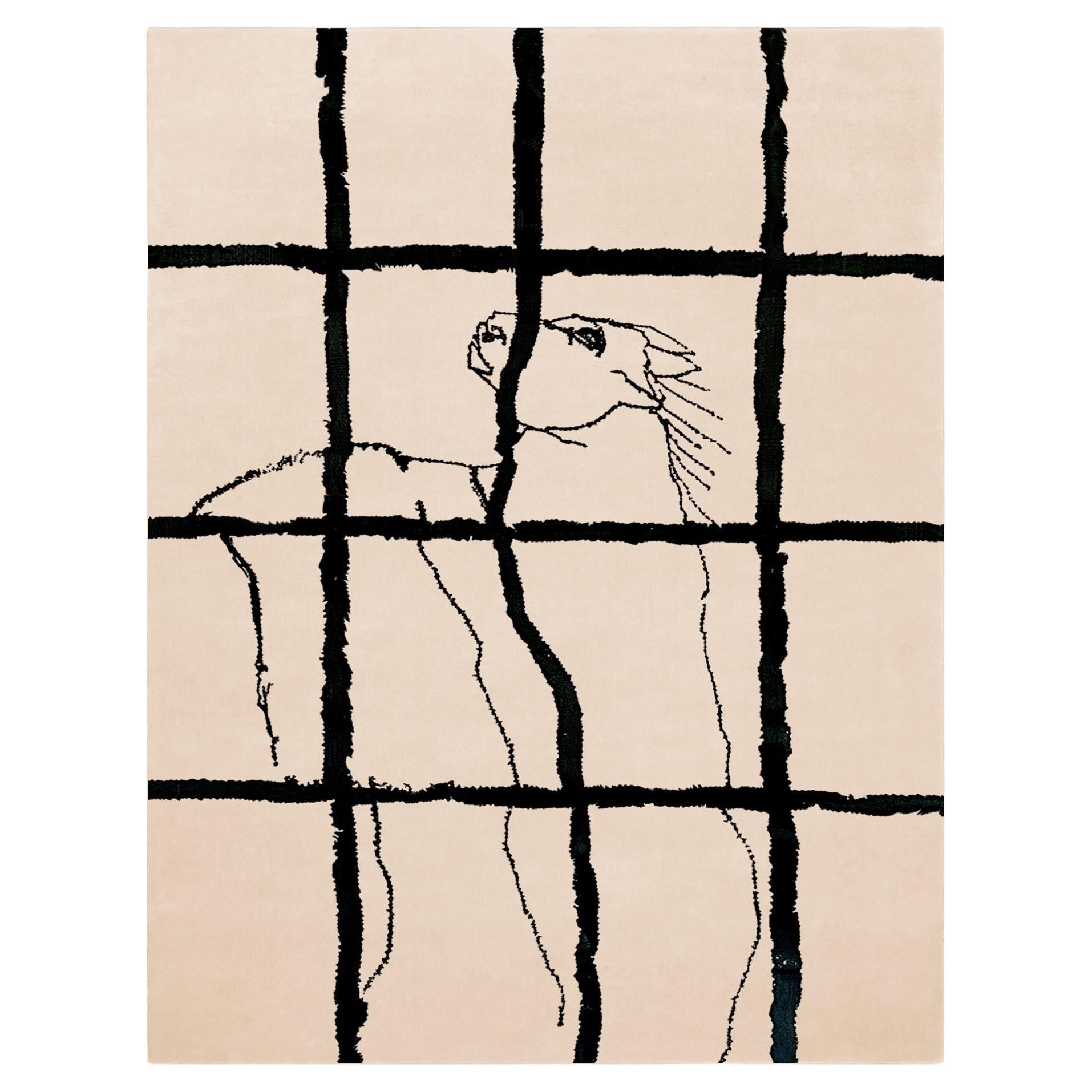 Modern Organic Wool Rectangular Rug Beige & Black Amorphous Horse Print