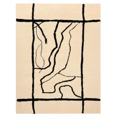 Tapis moderne en laine biologique rectangulaire beige et noir lignes abstraites minimales