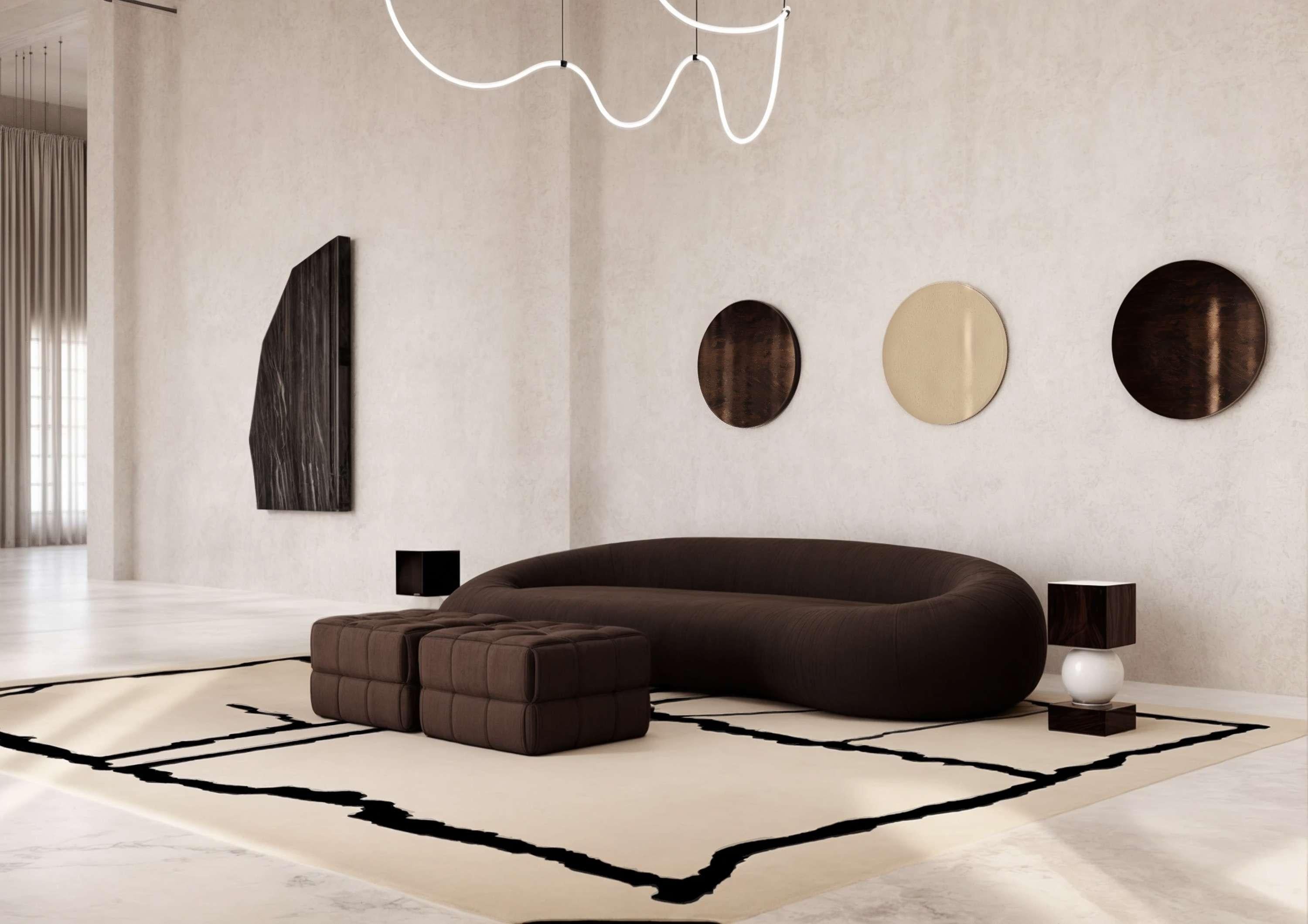 Alfombra Moderna de Lana Ecológica Rectangular Patrón Étnico de Líneas Beige y Negro Portugués en venta