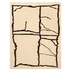 Modern Organic Wool Rug Rectangular Ethnic Beige & Black Lines Pattern